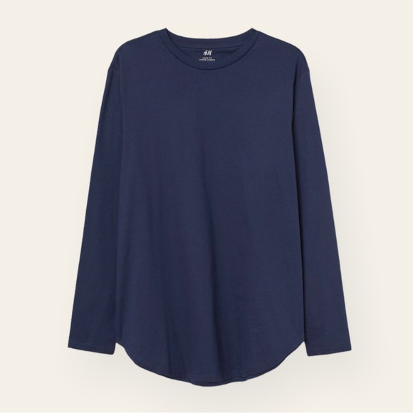 H&M Shirts Hm Mens T Shirt Long Fit Long Sleeve Tee Navy Blue Xxl